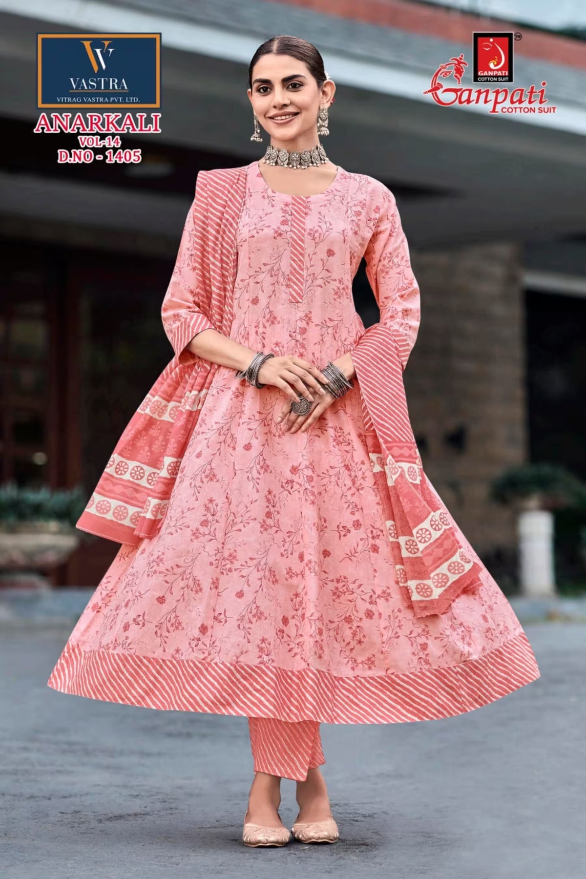 Ganpati Cotton Readymade Anarkali Salwar Suit with Straight Pant and Dupatta - GA1405