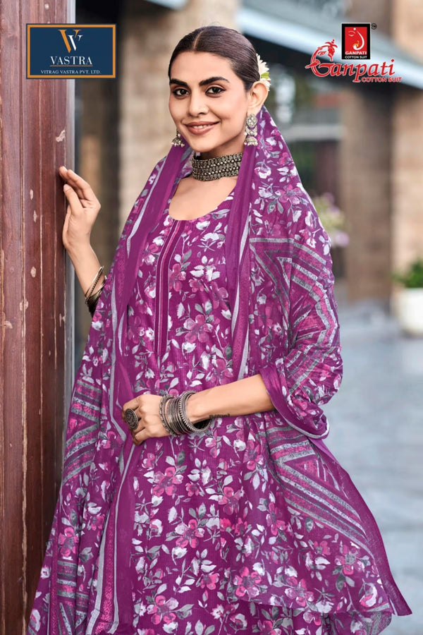 Ganpati Cotton Readymade Anarkali Salwar Suit with Straight Pant and Dupatta - GA1409