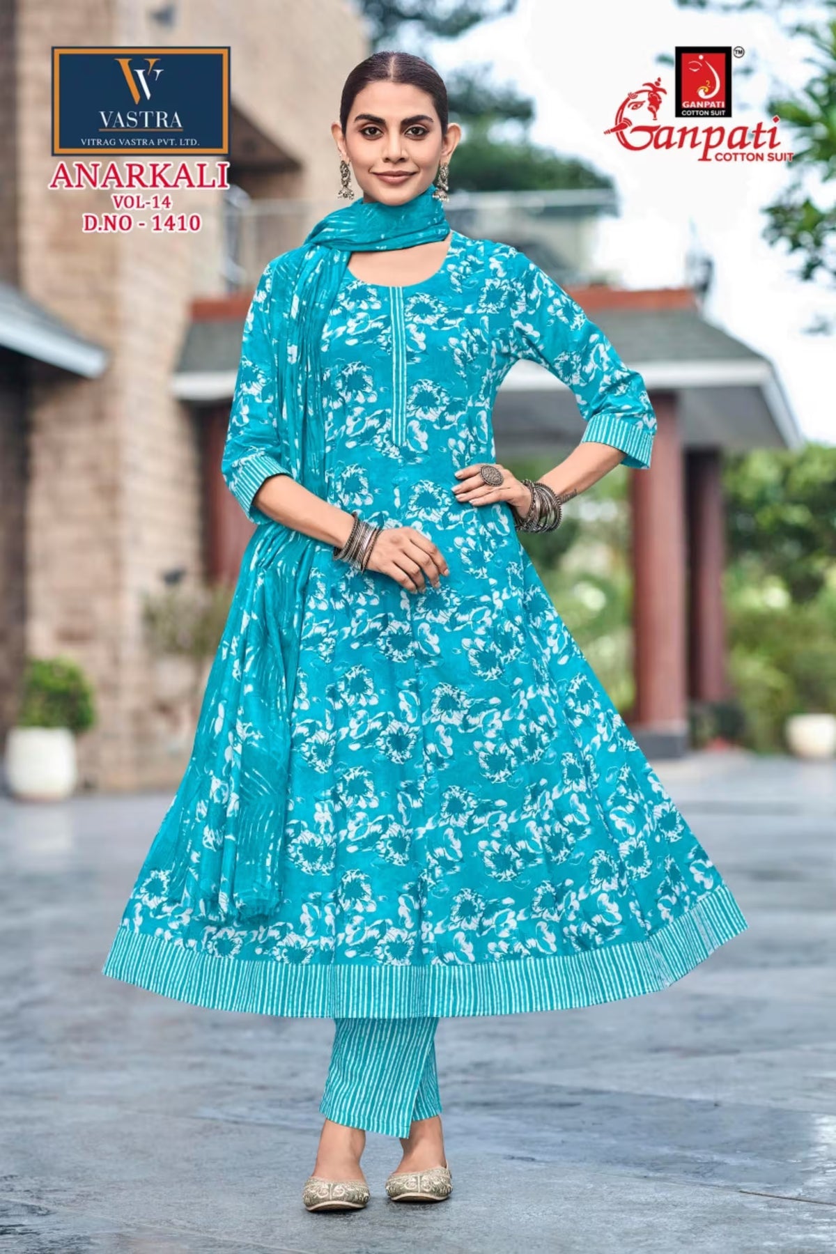 Ganpati Cotton Readymade Anarkali Salwar Suit with Straight Pant and Dupatta - GA1410