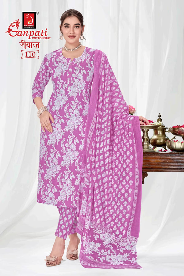 Ganpati Cotton Readymade Salwar Suit With Straight Pant and Dupatta - Riwaz110
