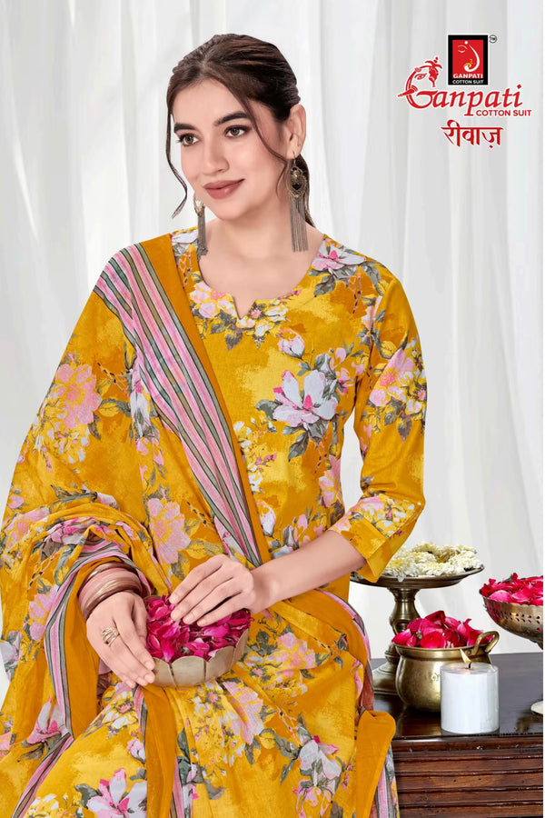 Ganpati Cotton Readymade Salwar Suit With Straight Pant and Dupatta - Riwaz112