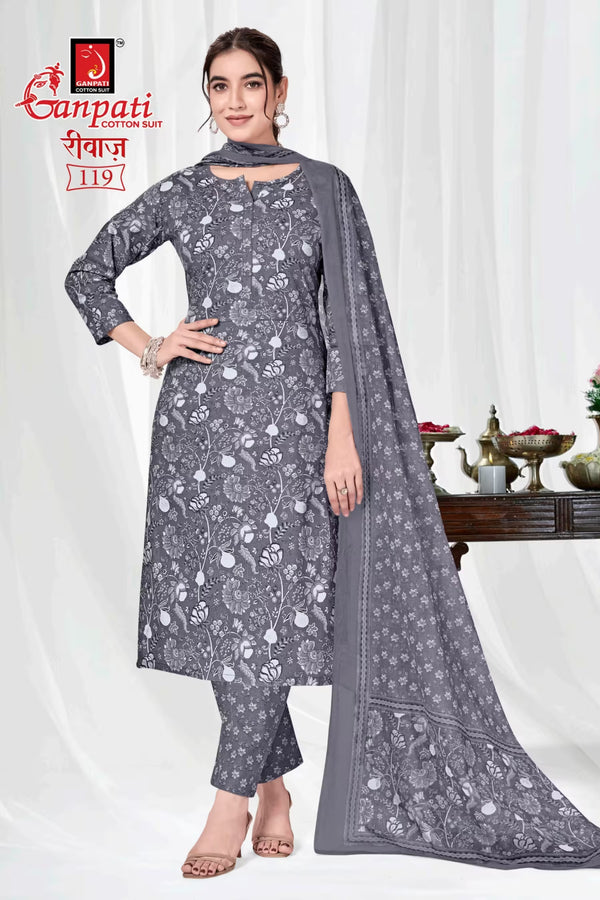 Ganpati Cotton Readymade Salwar Suit With Straight Pant and Dupatta - Riwaz119