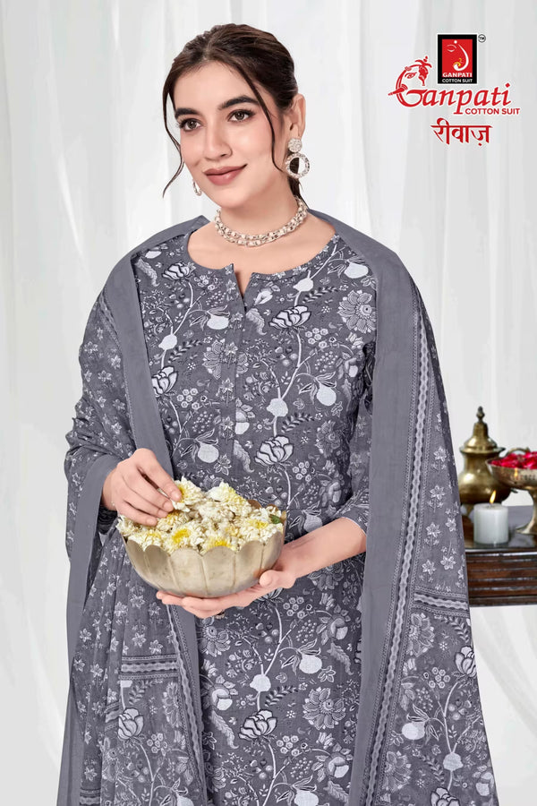 Ganpati Cotton Readymade Salwar Suit With Straight Pant and Dupatta - Riwaz119