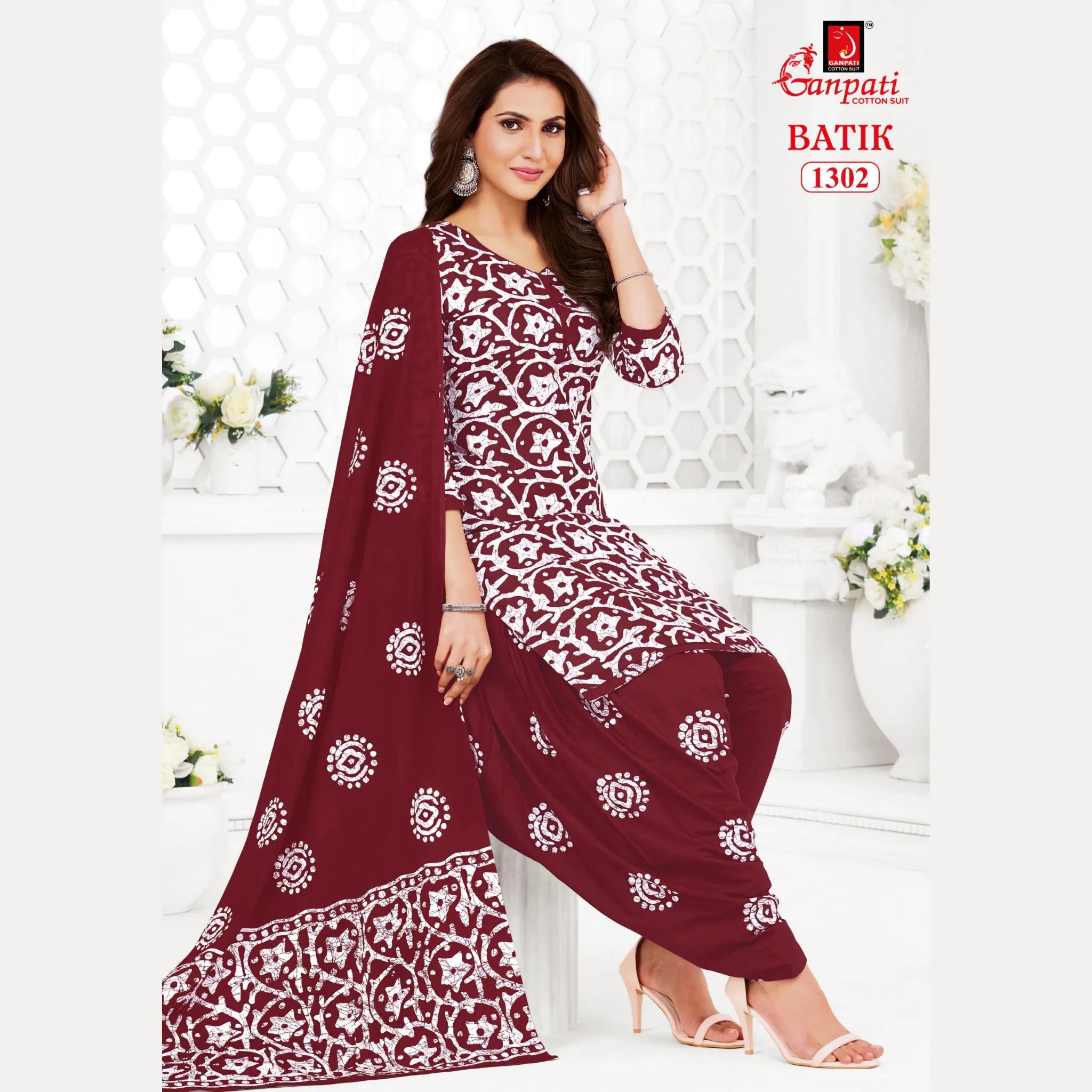 Ganpati Cotton Suit - Batik Print - Readymade Salwar Suit - Patiala Model - GB1302