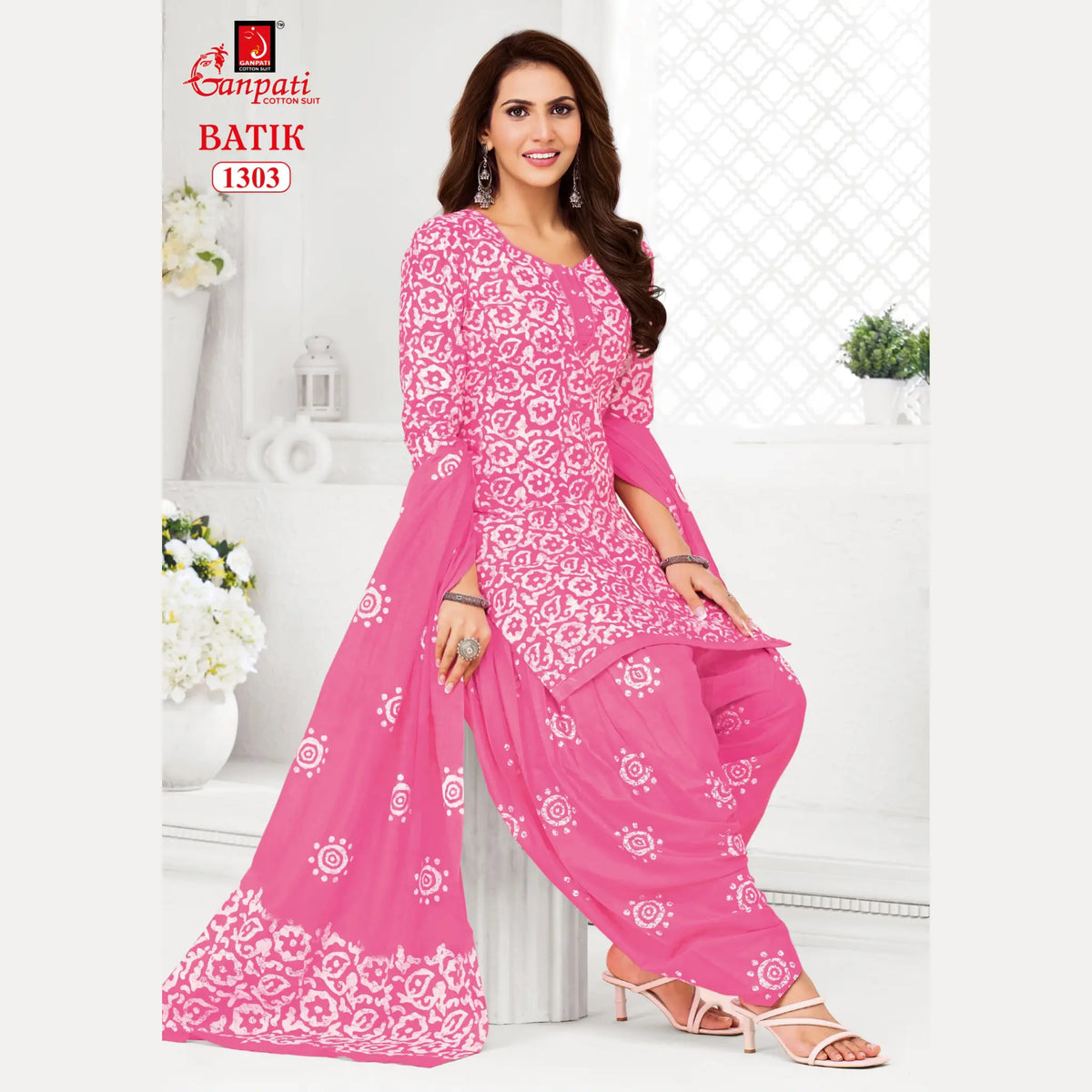 Ganpati Cotton Suit - Batik Print - Readymade Salwar Suit - Patiala Model - GB1303