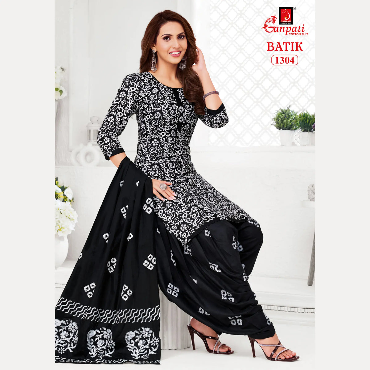 Ganpati Cotton Suit - Batik Print - Readymade Salwar Suit - Patiala Model - GB1304