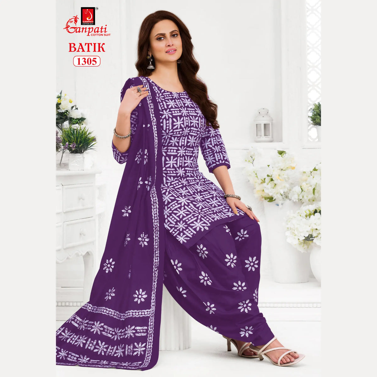 Ganpati Cotton Suit - Batik Print - Readymade Salwar Suit - Patiala Model - GB1305