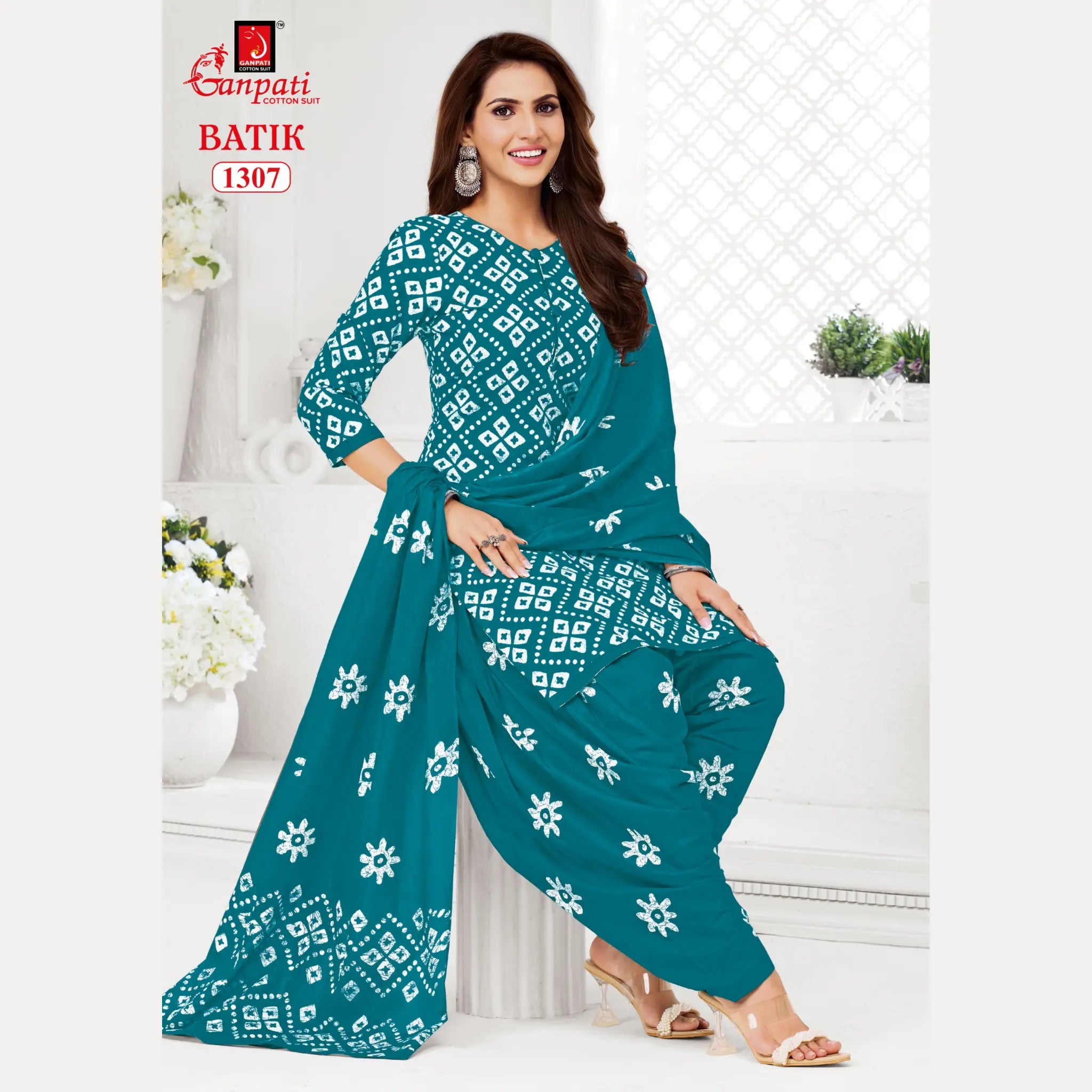 Ganpati Cotton Suit - Batik Print - Readymade Salwar Suit - Patiala Model - GB1307