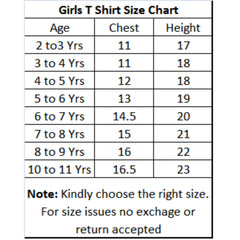 Girls T-shirt Size Chart