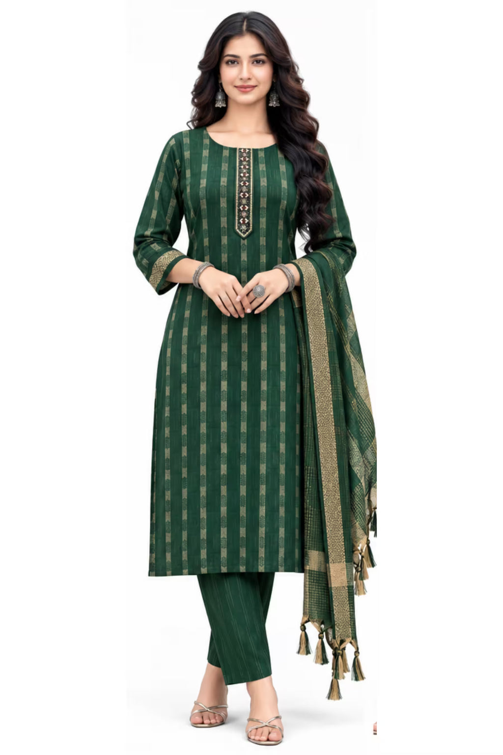 Green Cotton Straight Kurta Pant Set with Dupatta | Bavis Clothing