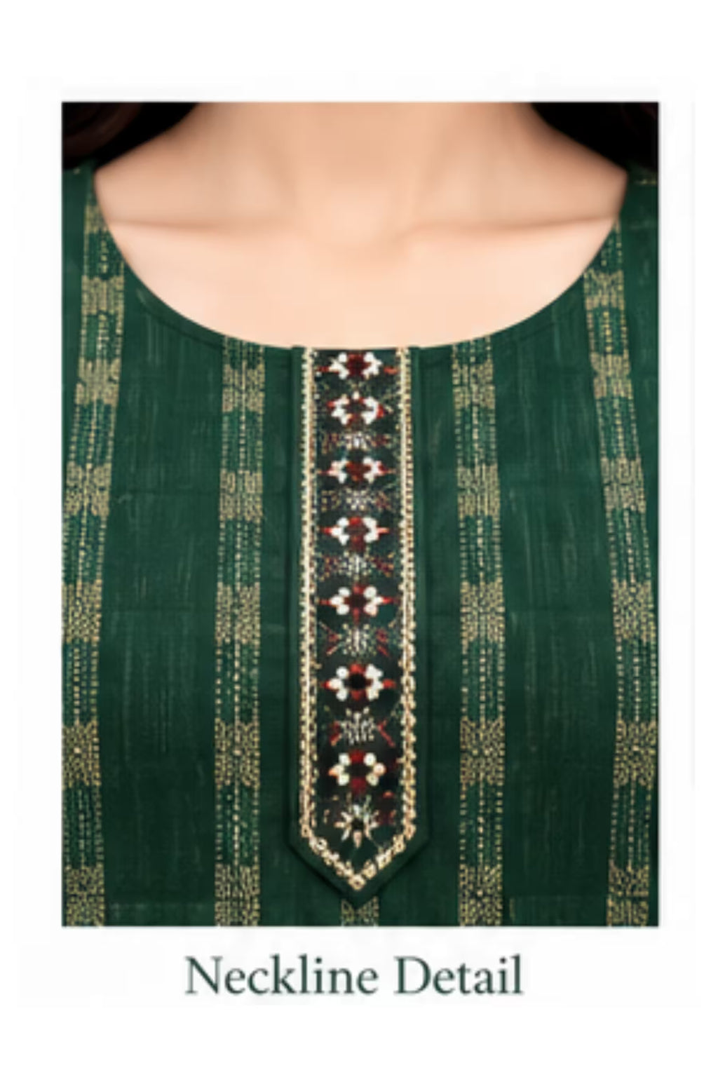 Neckline Detail - Green Cotton Straight Kurta Pant Set with Dupatta | Bavis Clothing