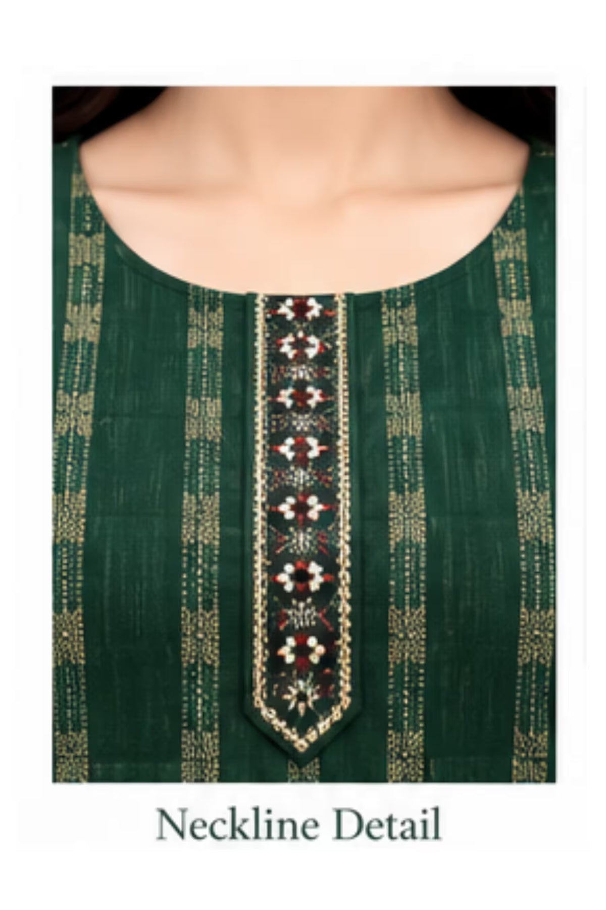 Neckline Detail - Green Cotton Straight Kurta Pant Set with Dupatta | Bavis Clothing