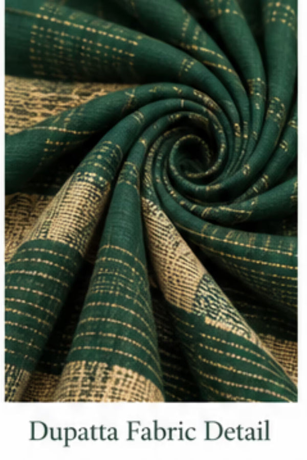 Dupatta Fabric Detail - Green Cotton Straight Kurta Pant Set with Dupatta | Bavis Clothing