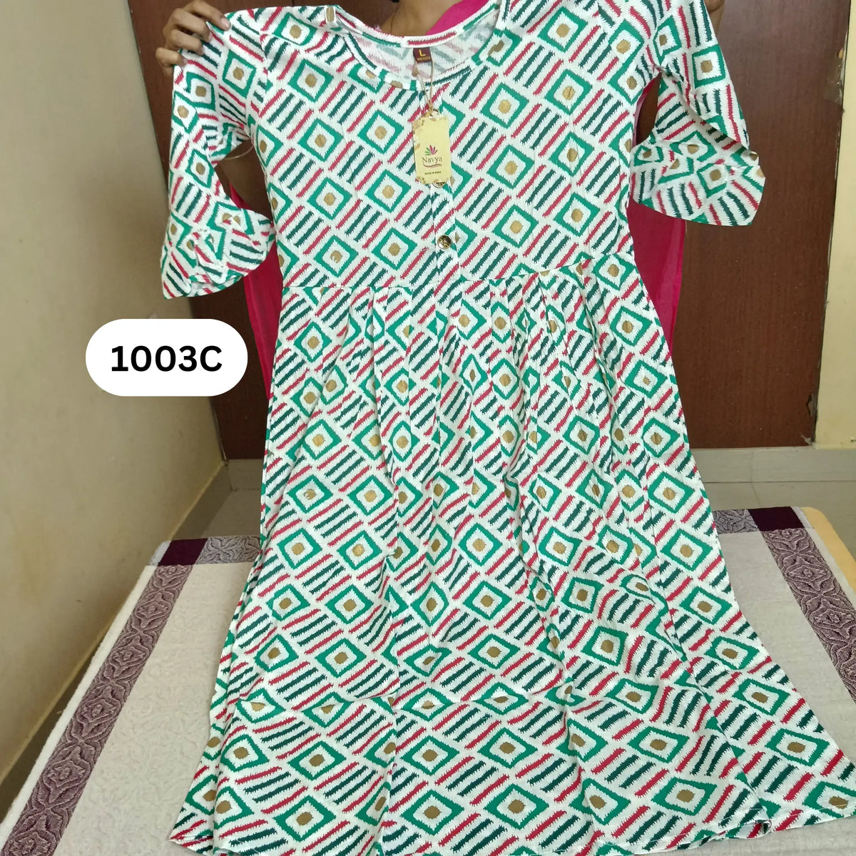 Green Geometric Flared Kurti | Stylish Design Main image