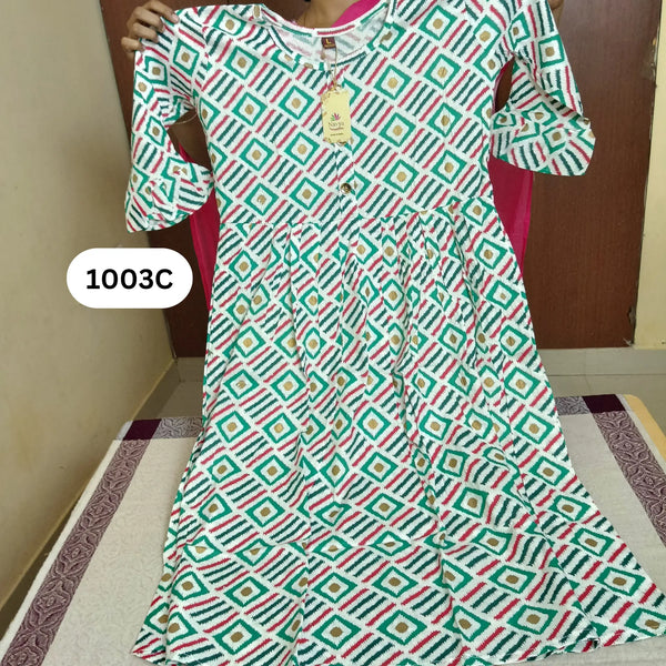 Green Geometric Flared Kurti | Stylish Design