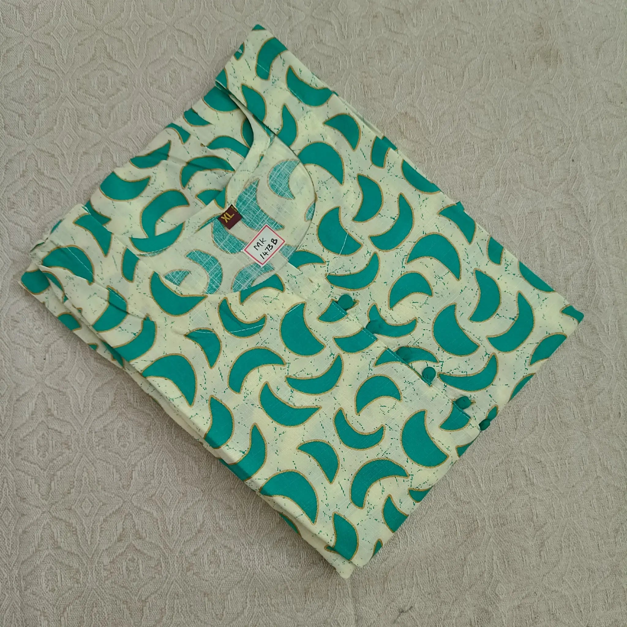 Green Half Moon Printed Kurti | Potli Button Detail Main image