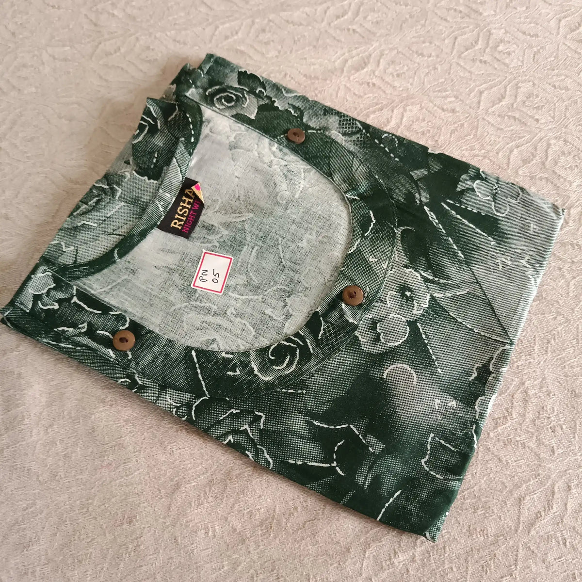 Green Pure Cotton Nighty with Fancy Button - PN05 Main image