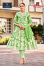 Green Leaf Printed Anarkali Suit with Embroidered Neck & Sequence Work Dupatta - Ganpati Geetanjali - 218 | Bavis Clothing