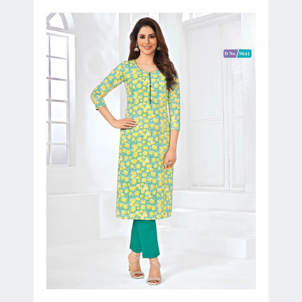 Kurti with Greeny Blue Hand Block Print | Cotton Fabric Main image