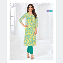 Kurti with Greeny Blue Hand Block Print | Cotton Fabric