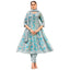 Grey Blue Floral Printed Anarkali Suit with Embroidered Neck & Matching Dupatta
