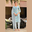 Grey Blue Floral Printed Salwar Suit with Embroidered Neck & Sequence Work Dupatta  - Rashmika - GR264