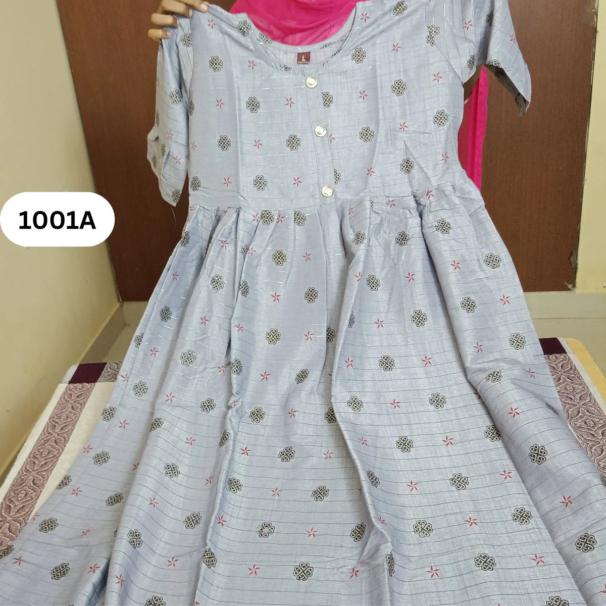 Grey Fancy Flared Kurti | Silver Lines Detail Main image