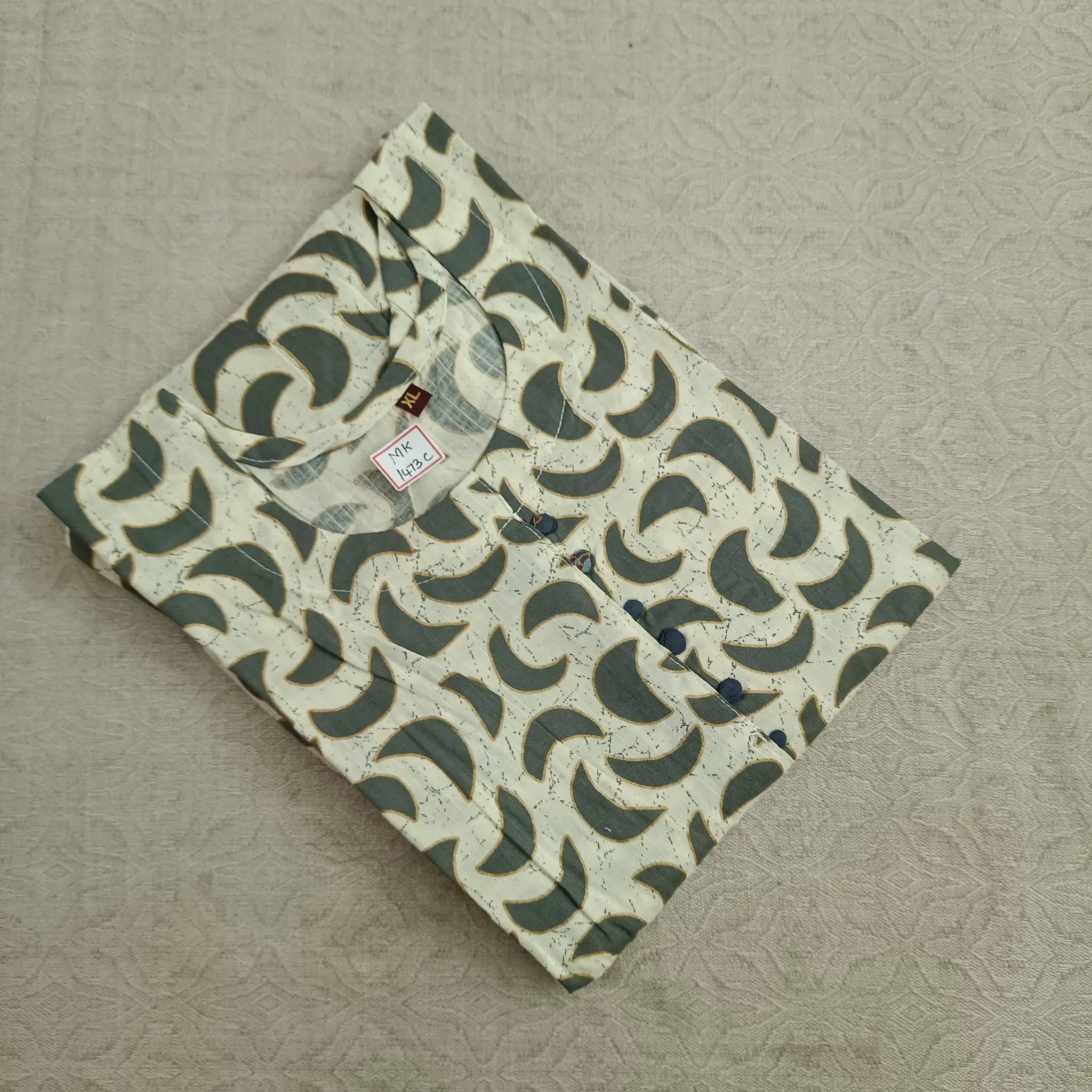Grey Half Moon Printed Ghera Kurti | Potli Button Detail Main image