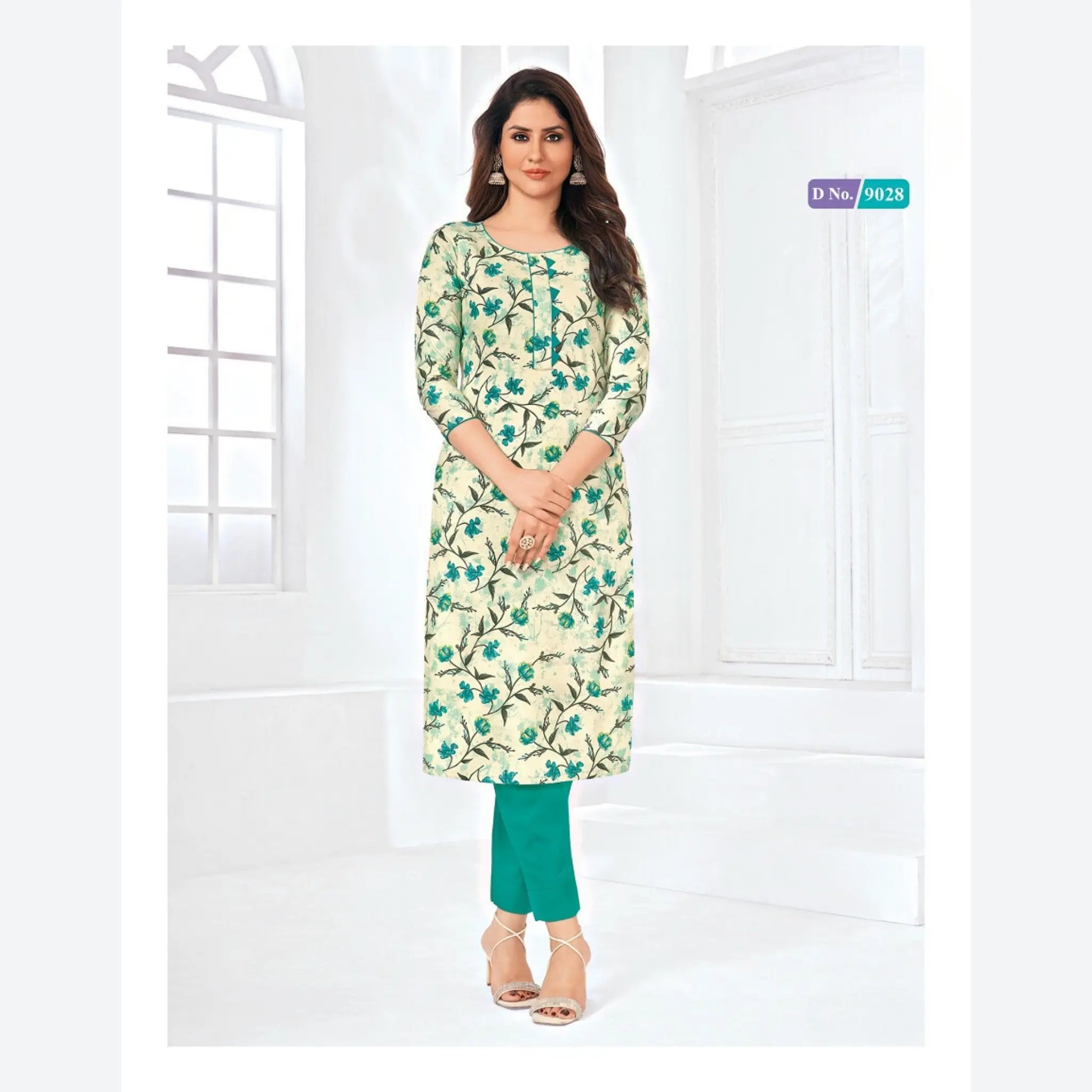 Half Dutch White Floral Print Cotton Kurti | Stylish and Comfortable Main image