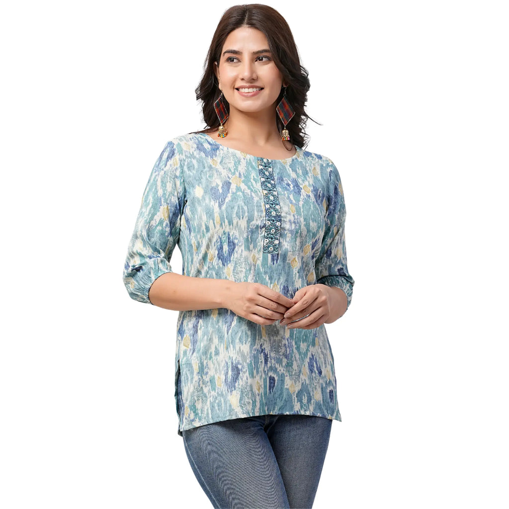 Heavy Rayon Capsul Print with Foil Short Tops LQ02