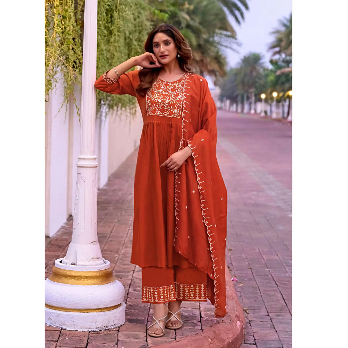 Italian Viscose Masterpiece_ Embroidered Kurta, Plazzo & Chanderi Dupatta Main image