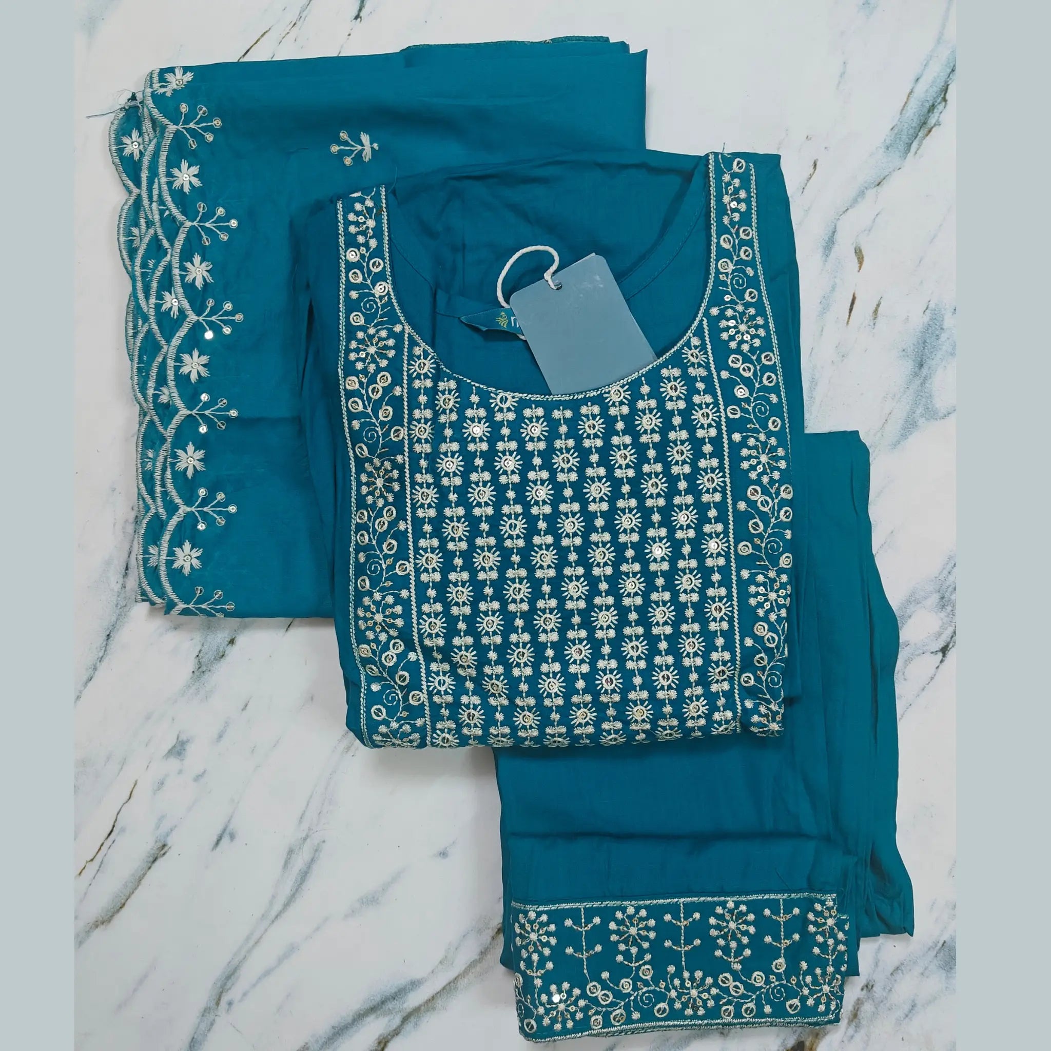 Italian Viscose Embroidered Suit Set with Chanderi Dupatta