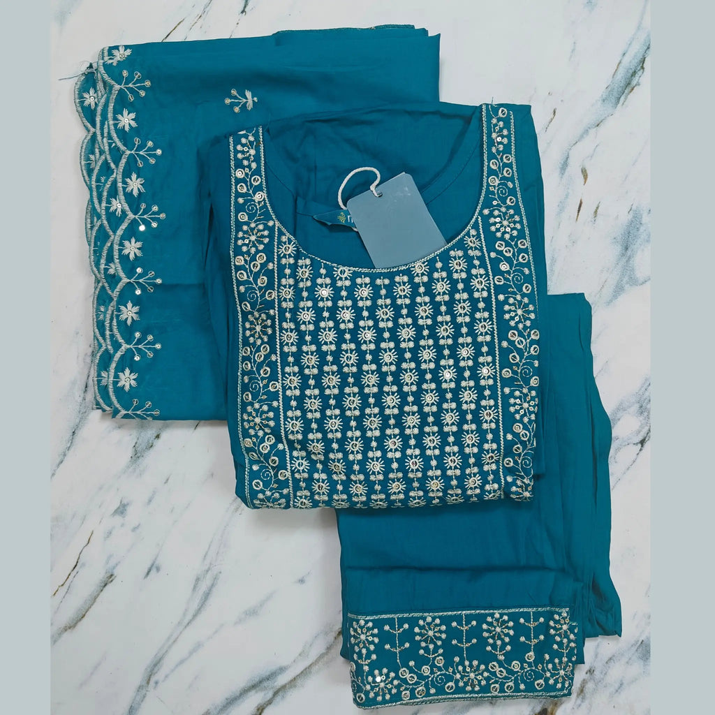 Italian Viscose Embroidered Suit Set with Chanderi Dupatta