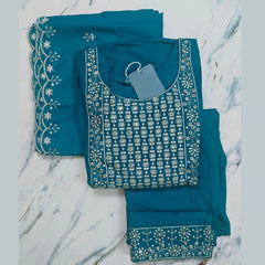 Italian Viscose Embroidered Suit Set with Chanderi Dupatta