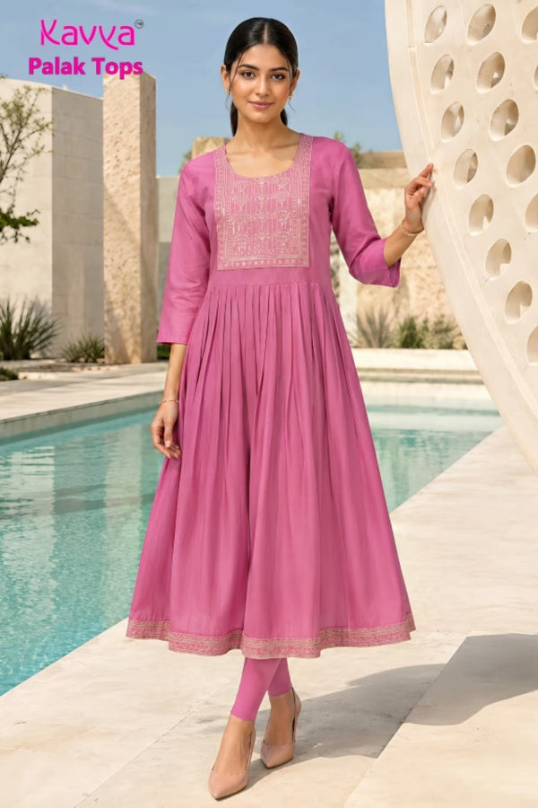 Kavya - Plain Vetican Fabric - Umbrella Cut - Beautiful Neck Embroidery Tops - KPT18