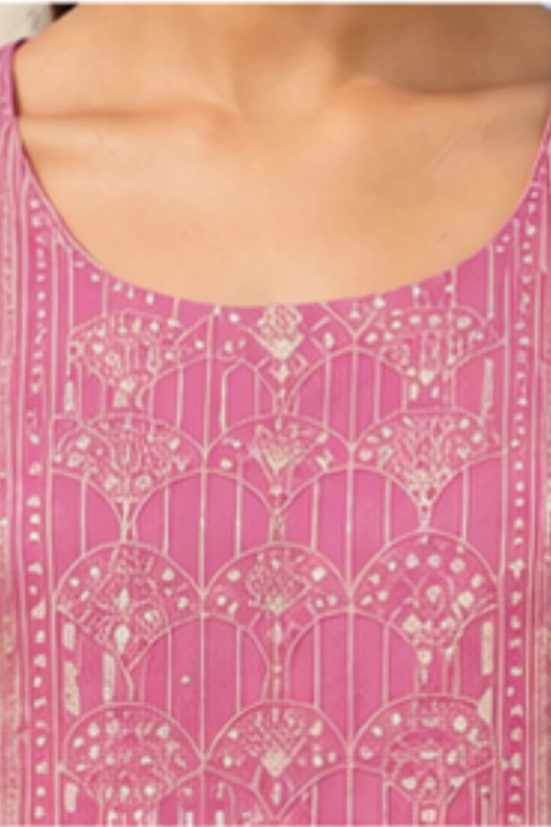 Embroidery View - Kavya - Plain Vetican Fabric - Umbrella Cut - Beautiful Neck Embroidery Tops - KPT18