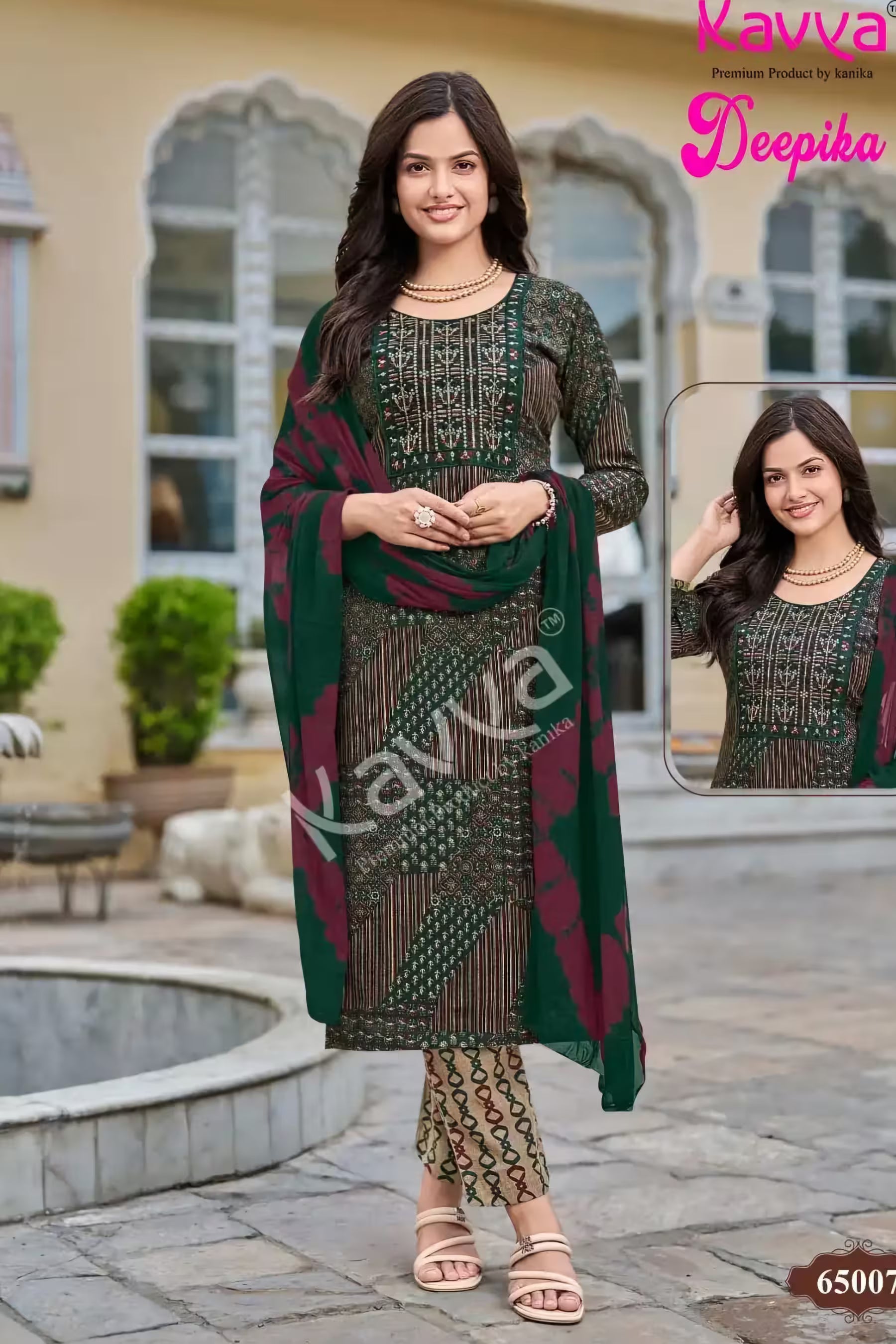 Kavya Deepika - Reyon Readymade Salwar Suit with Straight Pant and Dupatta - KD65007