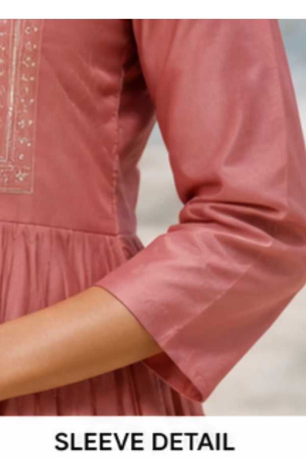 Sleeve Detail -Kavya - Plain Vetican Fabric - Umbrella Cut - Beautiful Neck Embroidery Tops - KPT01