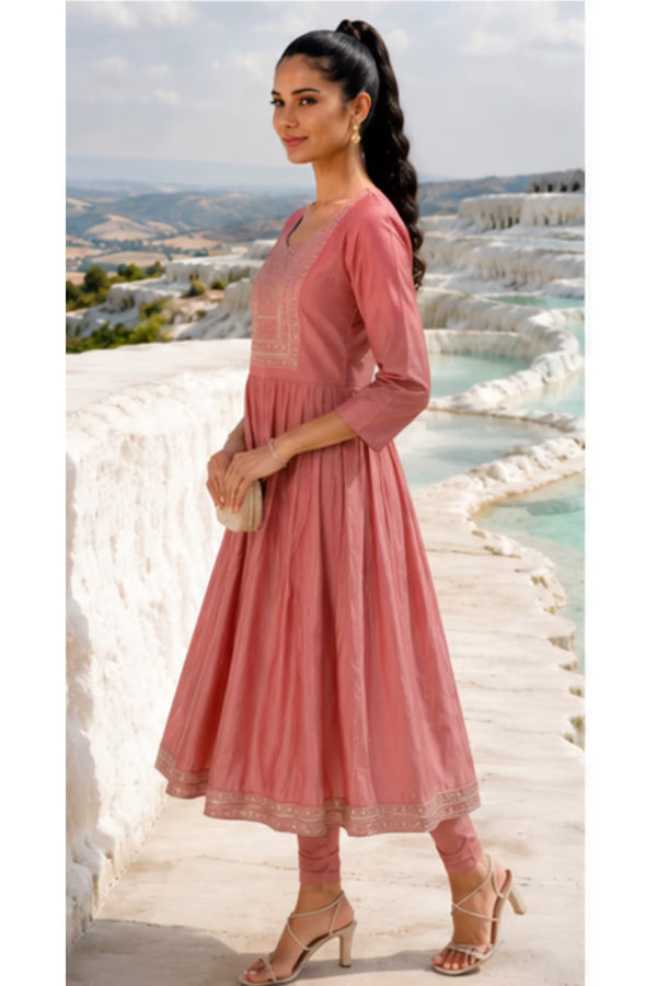 Side Angle - Kavya - Plain Vetican Fabric - Umbrella Cut - Beautiful Neck Embroidery Tops - KPT01