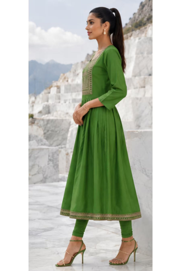 Side View - Kavya - Plain Vetican Fabric - Umbrella Cut - Beautiful Neck Embroidery Tops - KPT02