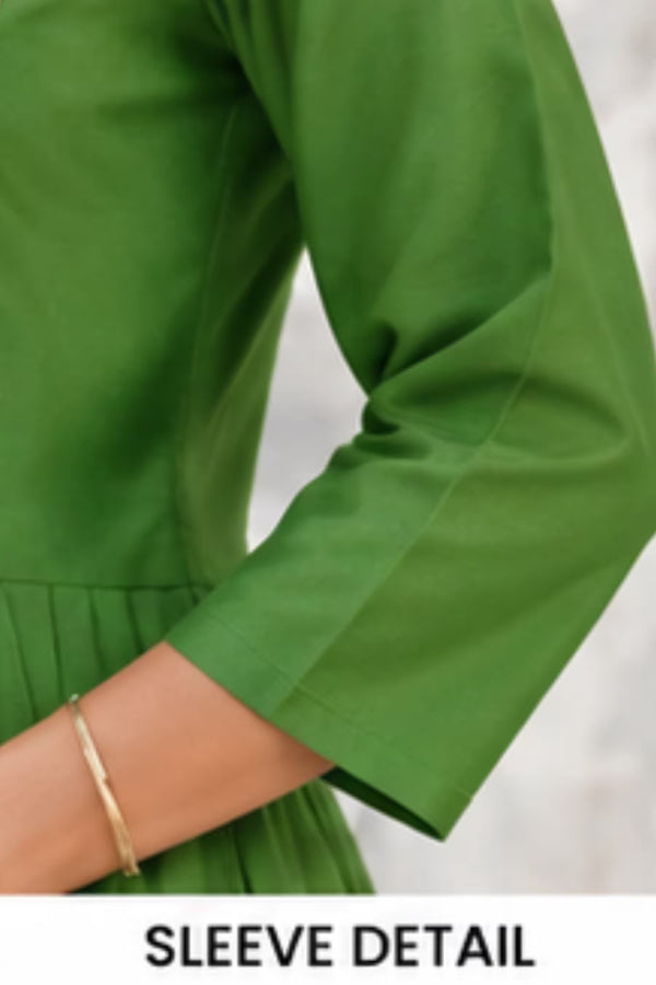Sleeve Detail - Kavya - Plain Vetican Fabric - Umbrella Cut - Beautiful Neck Embroidery Tops - KPT02