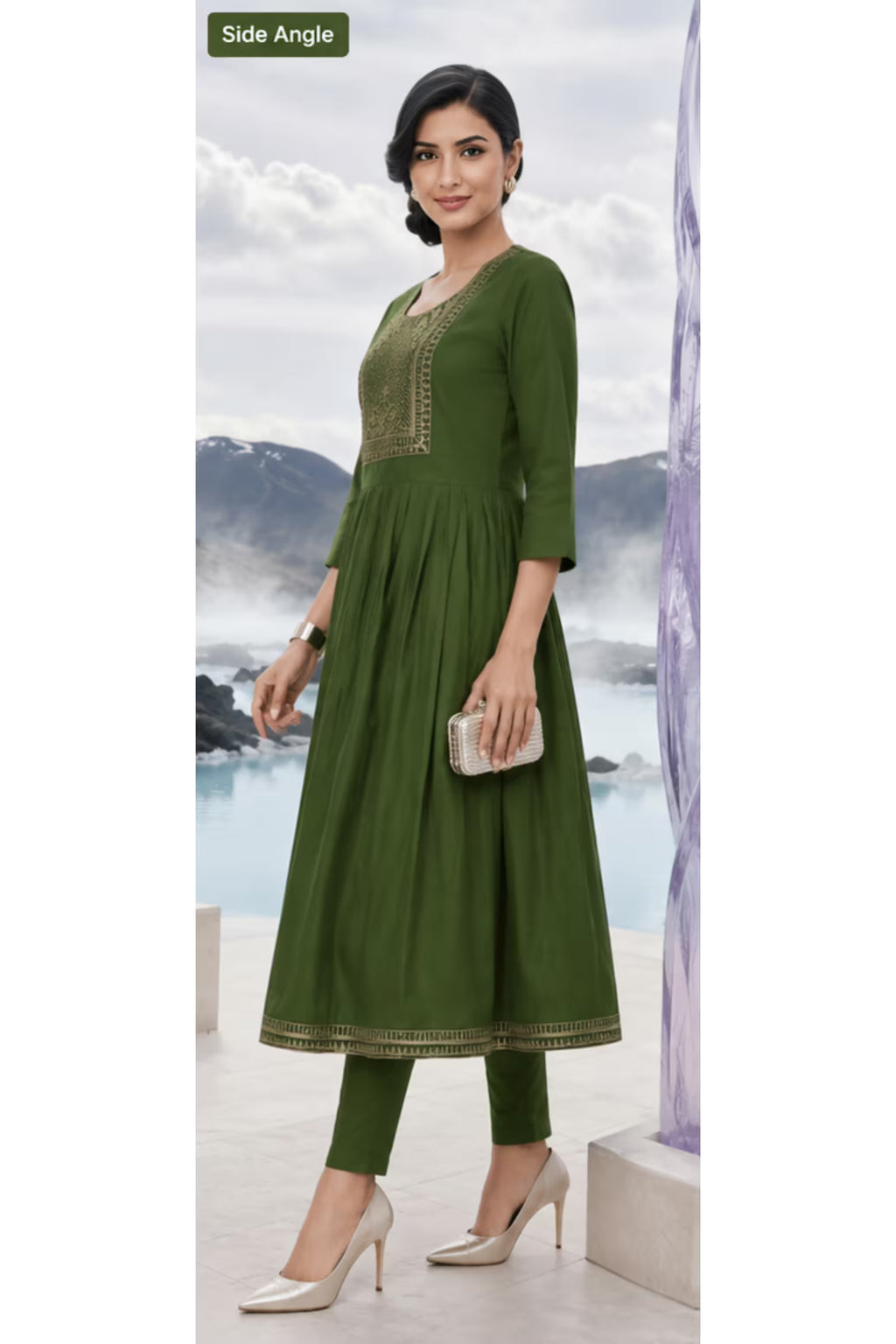 Kavya - Plain Vetican Fabric - Umbrella Cut - Beautiful Neck Embroidery Tops - KPT14