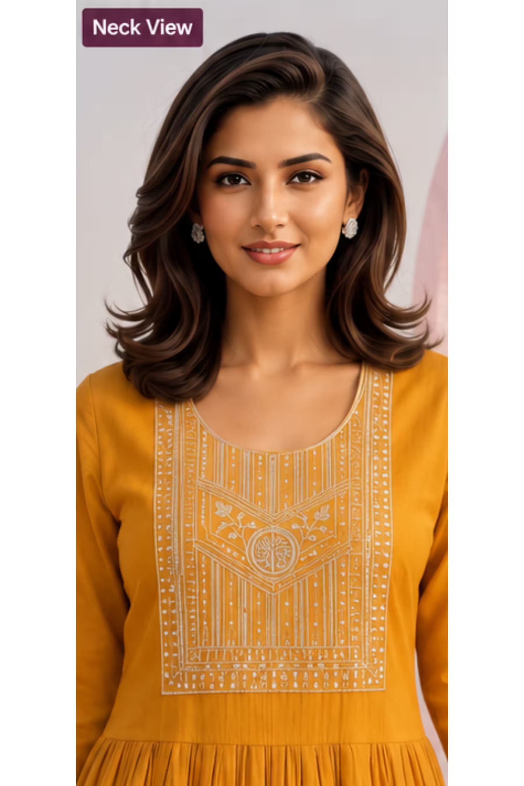Kavya - Plain Vetican Fabric - Umbrella Cut - Beautiful Neck Embroidery Tops - KPT17 Secondary image