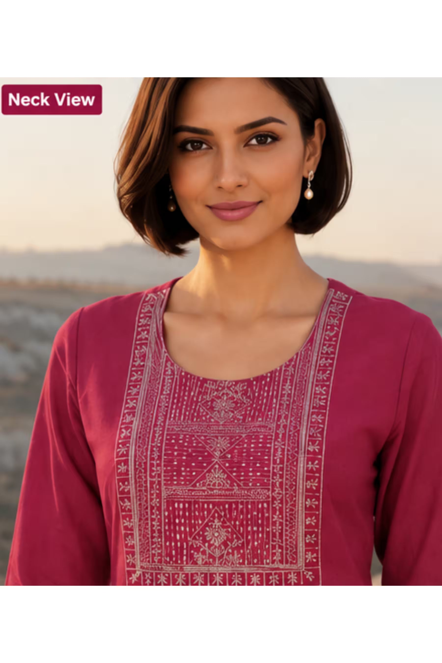 Kavya - Plain Vetican Fabric - Umbrella Cut - Beautiful Neck Embroidery Tops - KPT21 Secondary image
