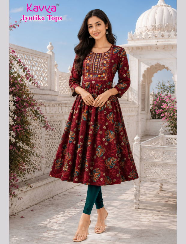 Kavya Jyothika Umberlla Tops with Embroidery Work