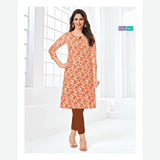 Buy Light Peach Cotton Kurti with Jaipuri Jaal Print Online