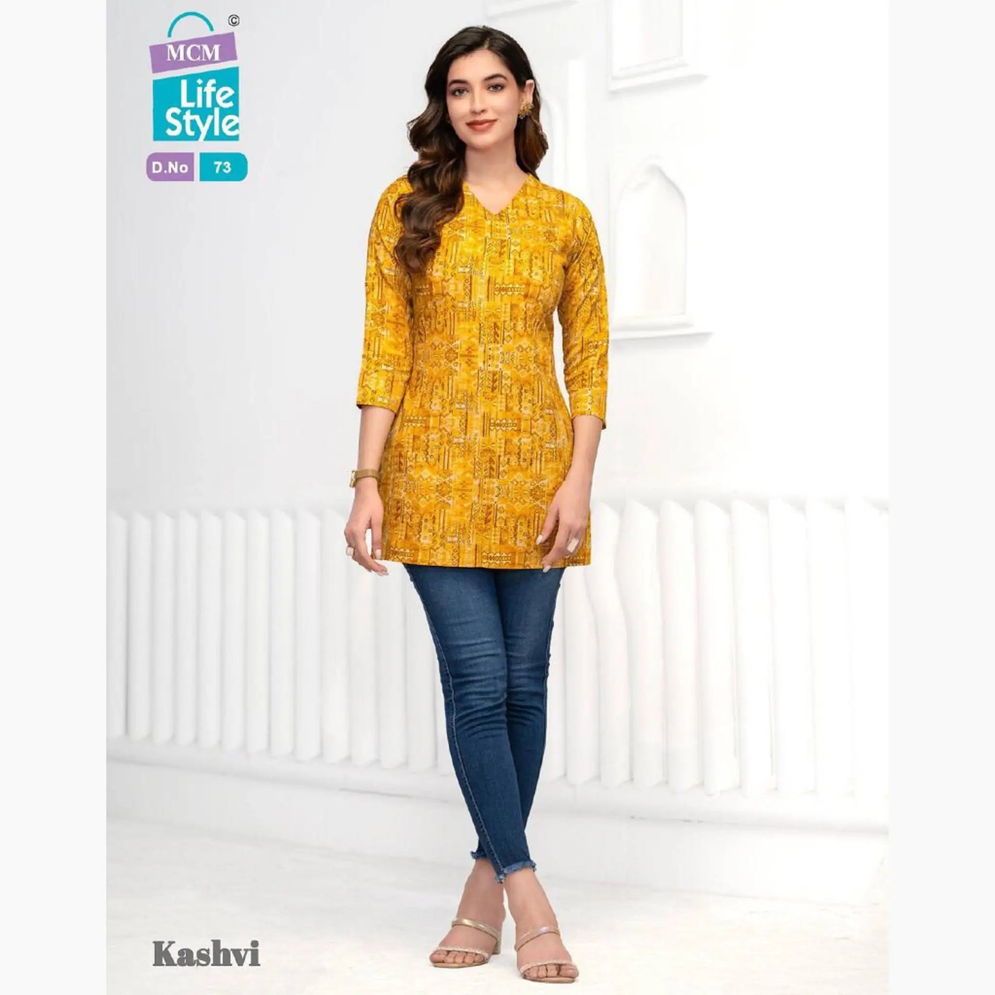 MCM Kashvi Light Mustard V Neck Short Tops Main image