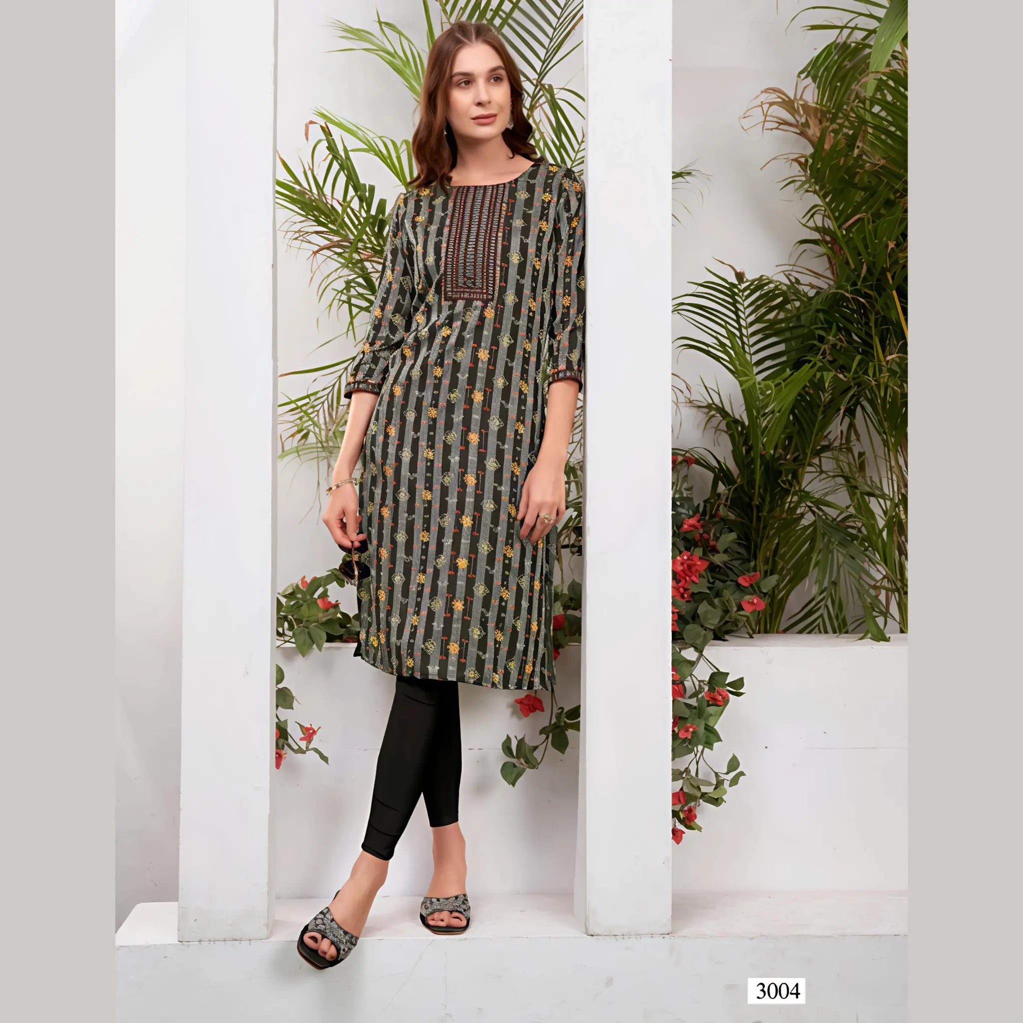 Liva Certified  Rayon kurti with Embroidery Work - MZ3004