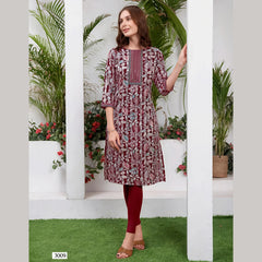 Liva Certified  Rayon kurti with Embroidery Work - MZ3009