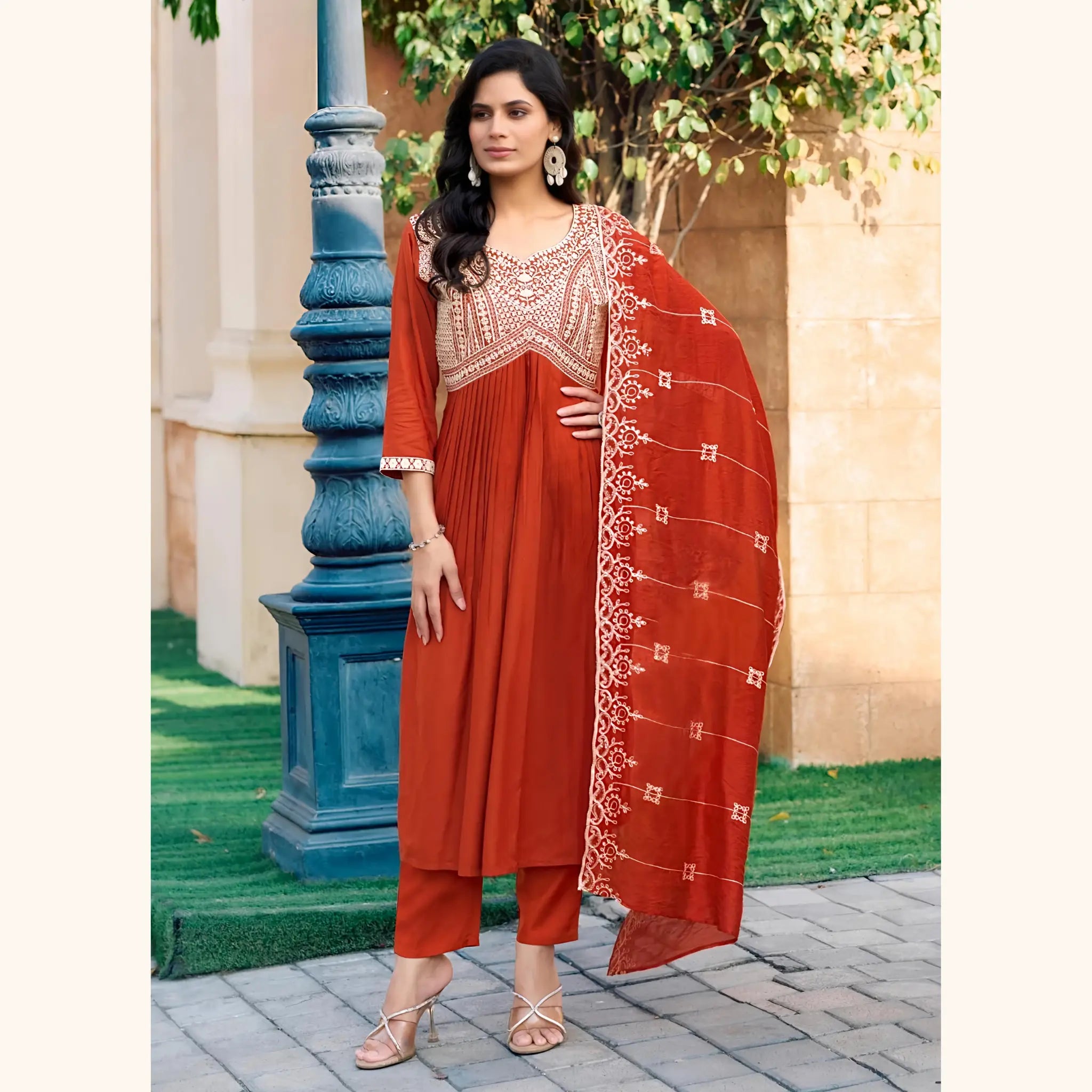 Luxury Italian Viscose Embroidered Suit Set with Chanderi Cotton Dupatta - MG1004 Main image